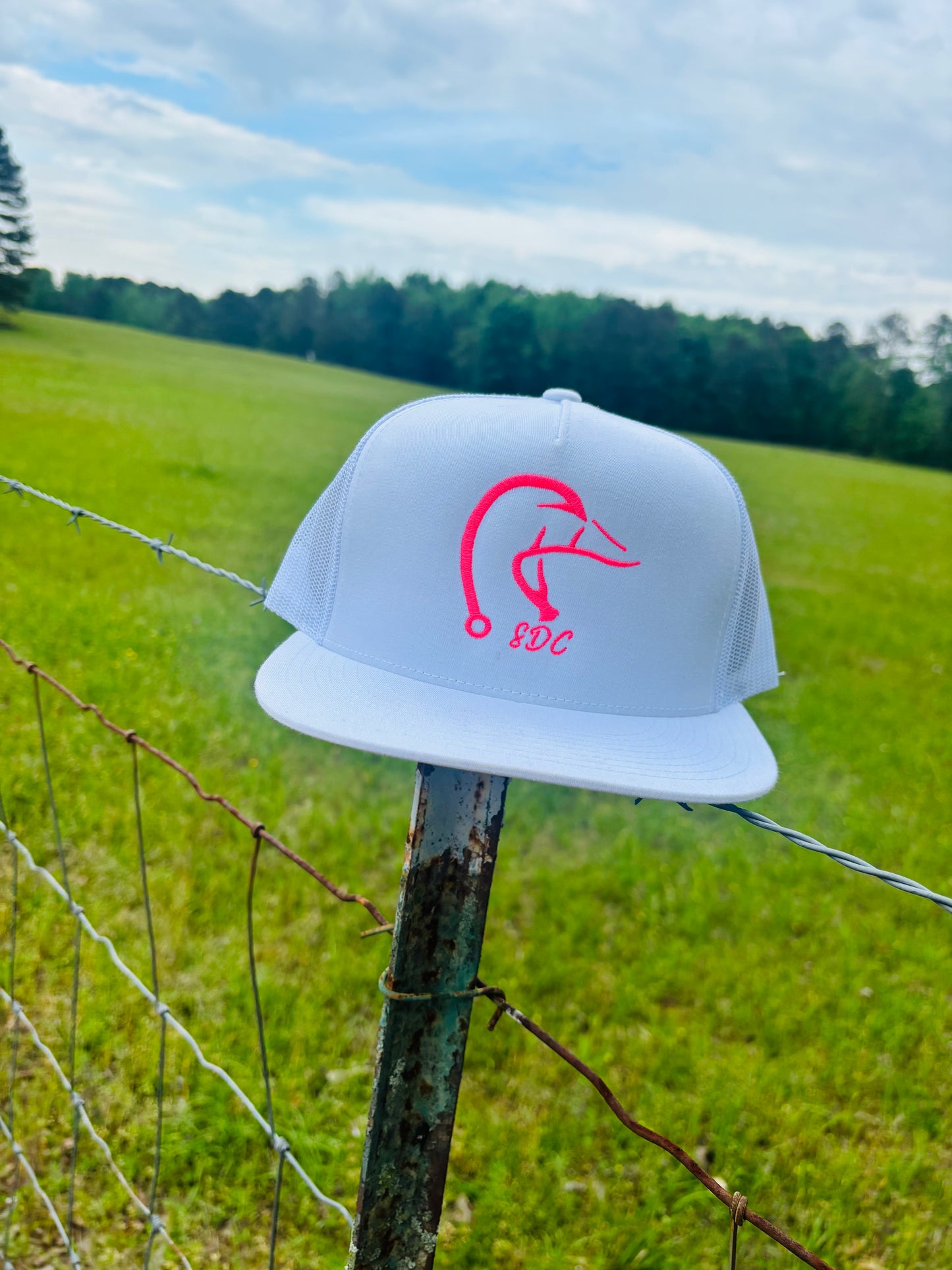 White and Hot Pink Hat- Duck Head Logo